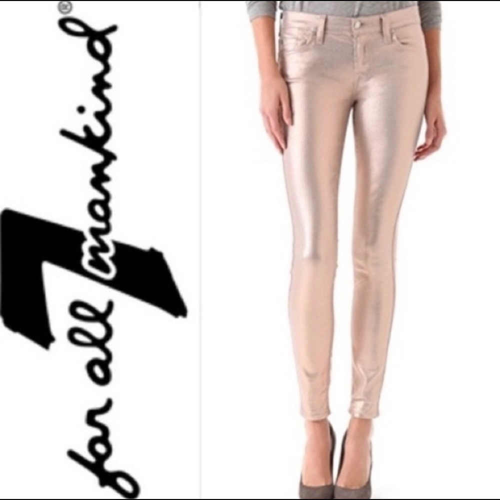 7 For All Mankind Rose Gold Shimmer The Skinny Jeans size 28 runs small